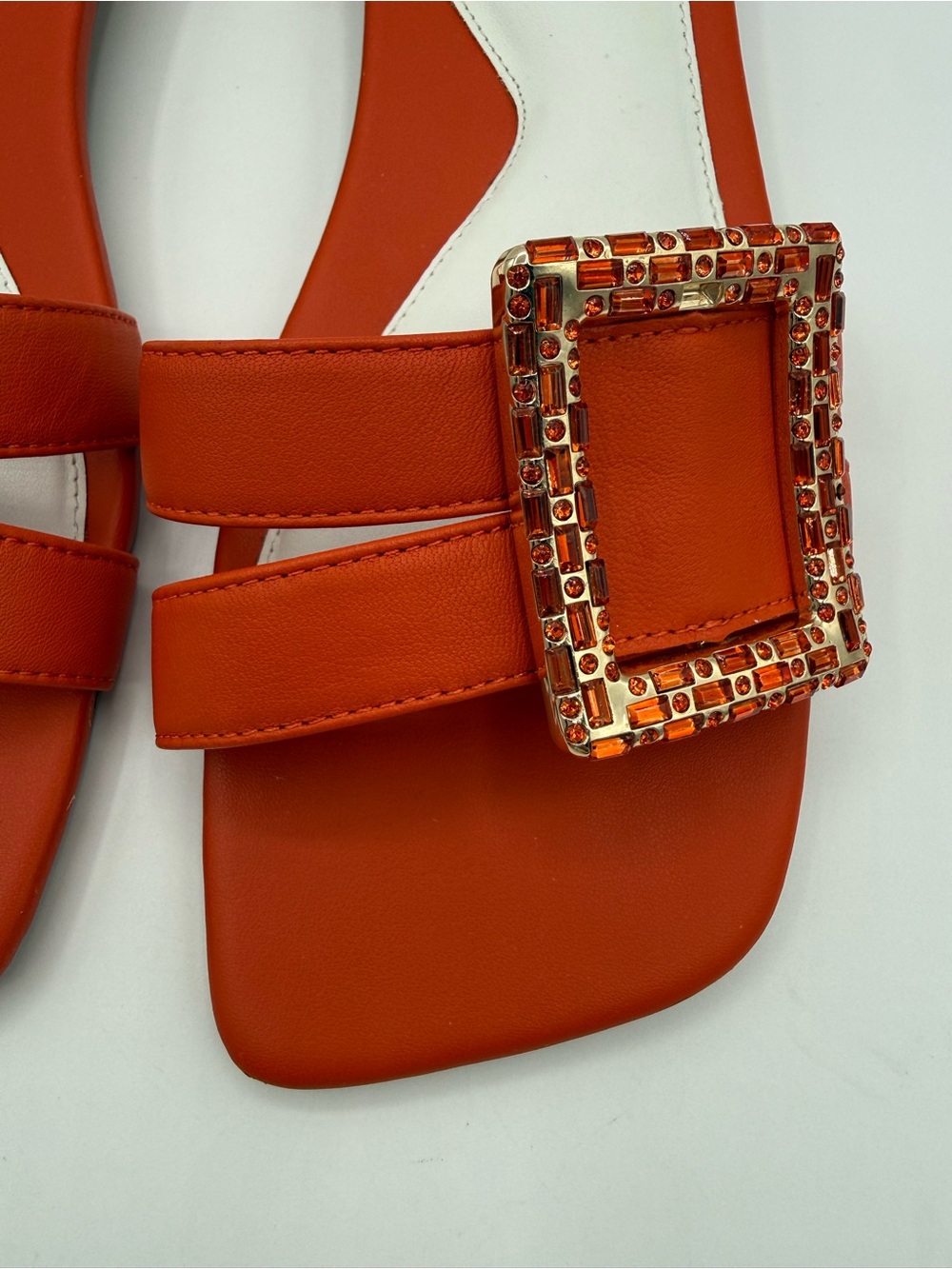 Franco Sarto Nalani Orange Embellished Slide Sandals Square Toe Flat Slip-On - Picture 13 of 17